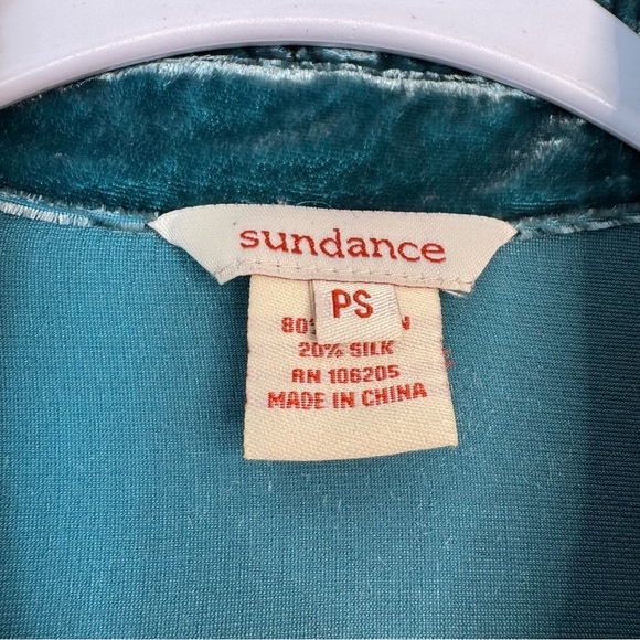 Sundance Teal Velvet Dream Button Down Ruffle Side Silk Blend Top Size PS - Picture 8 of 11